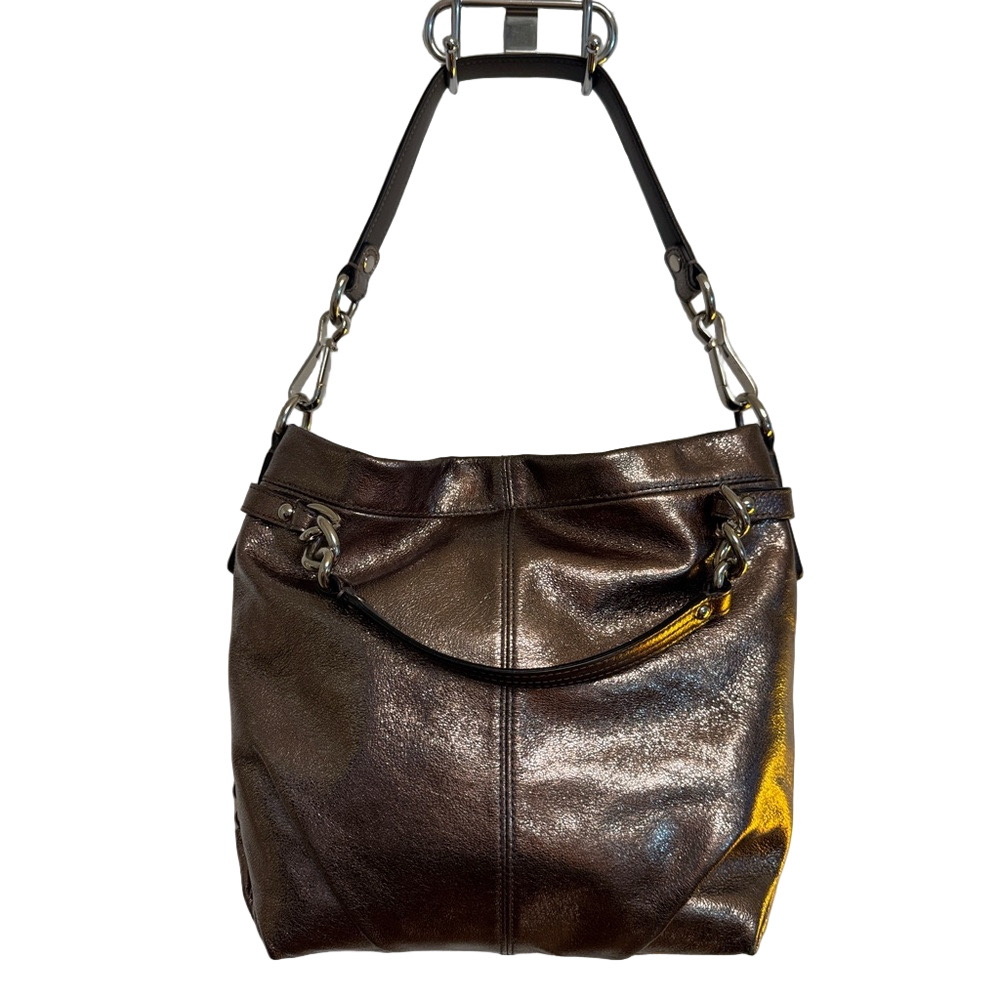 COACH ๐ฅ Brooke Leather Pewter Silver Metallic Hobo Bag Purse - Picture 5 of 9